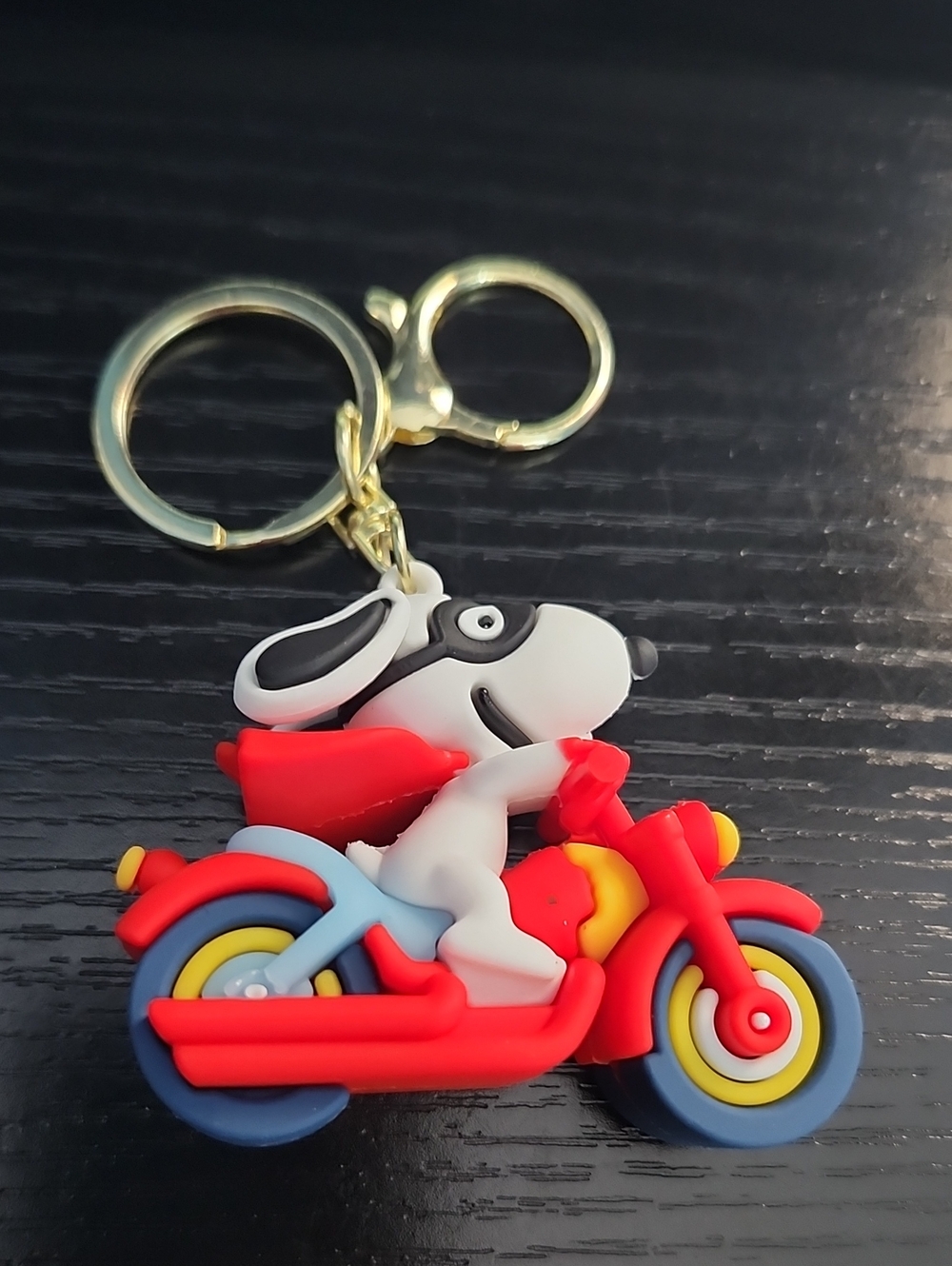 Peanuts Snoopy Style Dog on Red Toy Motorcycle Keychain Bag Charm